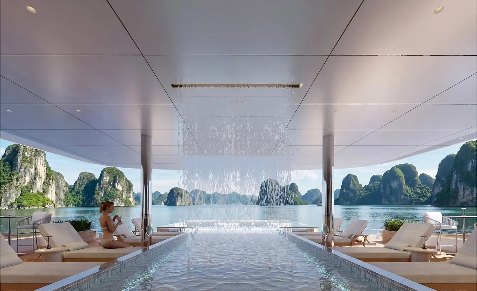 Sundeck and infinity pool aboard Chronos Cruise