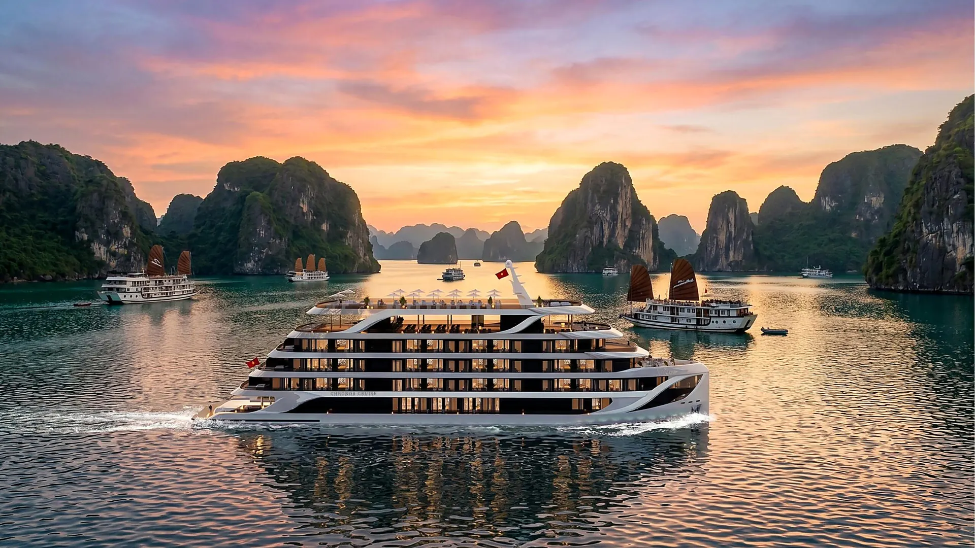 Chronos Cruise on Ha Long Bay at sunset